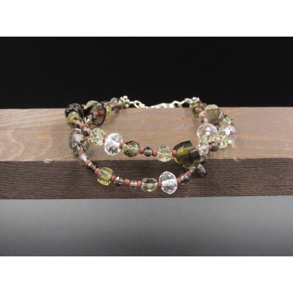 7" Sterling Silver Stone & Glass Earth Tones Bracelet Vintage Elegant Beautiful